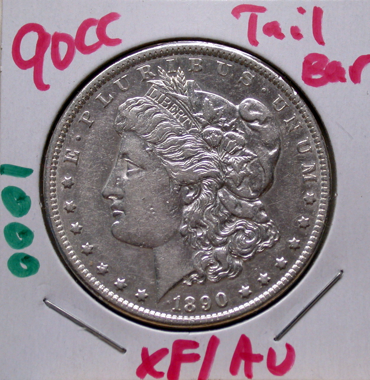 1890 CC Tailbar Morgan Dollar in XF/AU! - Click Image to Close